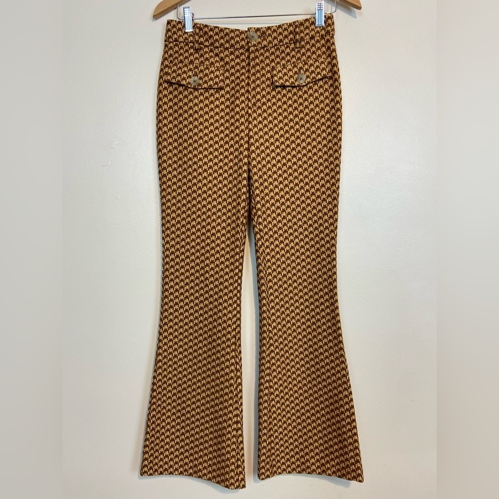 Anthropologie The Essential Flare Houndstooth Trouser Pants